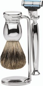 Erbe Shaving Shop Premium Design MILANO Dachshaar & Mach3 Metall glänzend Rasiergarnitur