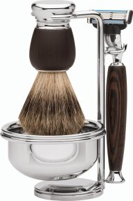 Erbe Shaving Shop Premium Design MILANO Dachshaar & Mach3 Wengeholz Rasiergarnitur mit Seifenschale